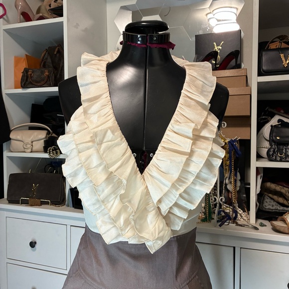 Cream and Brown Ruffled Dress - Picture 4 of 6